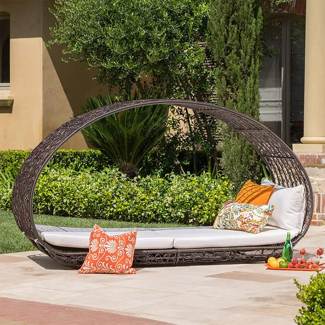Alora Abigal Large 2-Person Outdoor Wicker Daybed with Aluminum Frame and Cushions - Outdoor Furniture Sets | Patioza