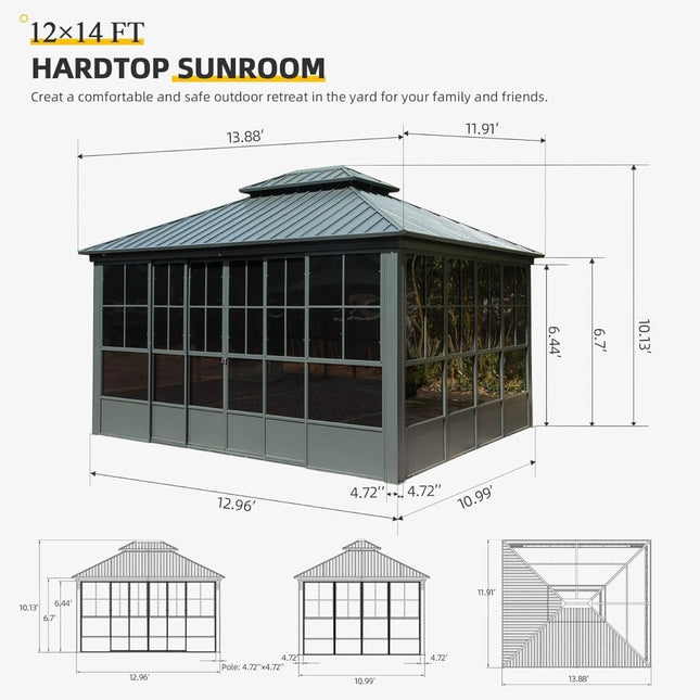 [12X14FT] Large Heavy - Duty All - Season Steel Top Aluminum Double Roof Backyard Gazebo (SAK97284) - Gazebos | Patioza