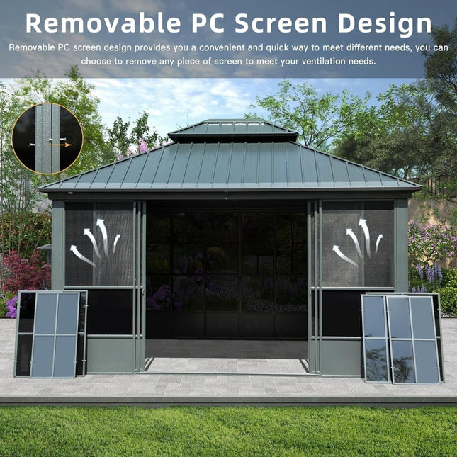 [12X14FT] Large Heavy - Duty All - Season Steel Top Aluminum Double Roof Backyard Gazebo (SAK97284) - Gazebos | Patioza