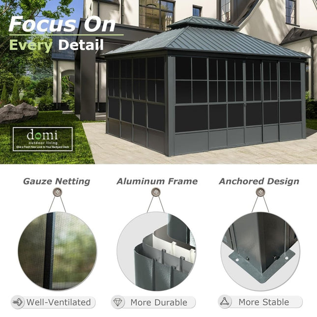 [12X14FT] Large Heavy - Duty All - Season Steel Top Aluminum Double Roof Backyard Gazebo (SAK97284) - Gazebos | Patioza
