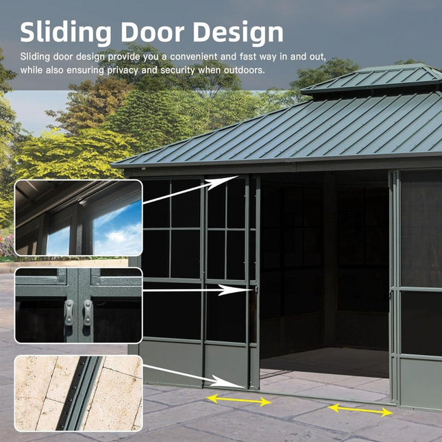 [12X14FT] Large Heavy - Duty All - Season Steel Top Aluminum Double Roof Backyard Gazebo (SAK97284) - Gazebos | Patioza