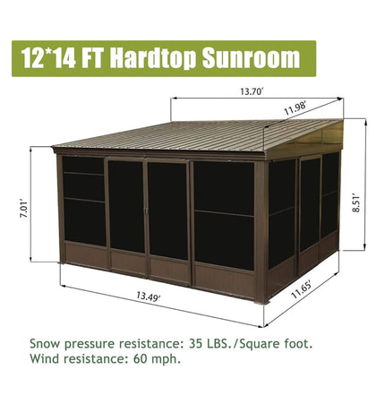 [12X14FT] Alora Haven Large Outdoor All-Season Wall-Mounted Sunroom With Galvanized Steel Roof & Moveable PVC Screen (SAK46475) - Sunrooms | Patioza