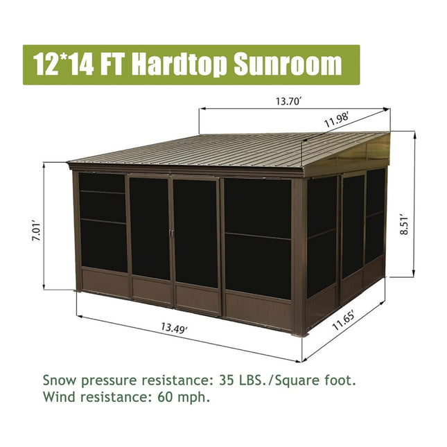 [12X14FT] Alora Haven Large Outdoor All-Season Wall-Mounted Sunroom With Galvanized Steel Roof & Moveable PVC Screen (SAK46475) - Sunrooms | Patioza