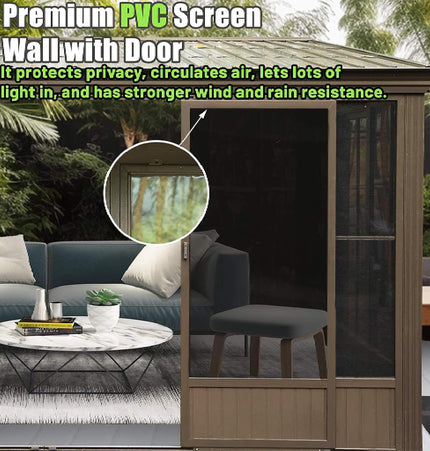 [12X14FT] Alora Haven Large Outdoor All-Season Wall-Mounted Sunroom With Galvanized Steel Roof & Moveable PVC Screen (SAK46475) - Sunrooms | Patioza
