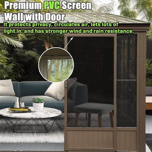 [12X14FT] Alora Haven Large Outdoor All-Season Wall-Mounted Sunroom With Galvanized Steel Roof & Moveable PVC Screen (SAK46475) - Sunrooms | Patioza