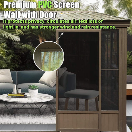 [12X14FT] Alora Haven Large Outdoor All-Season Wall-Mounted Sunroom With Galvanized Steel Roof & Moveable PVC Screen (SAK46475) - Sunrooms | Patioza
