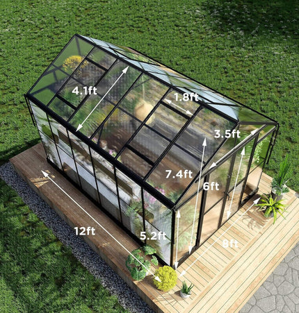 [08X12FT] Large Premium Outdoor Aluminum Polycarbonate Greenhouse With Double Swing Doors (SAK92641) - Greenhouses | Patioza