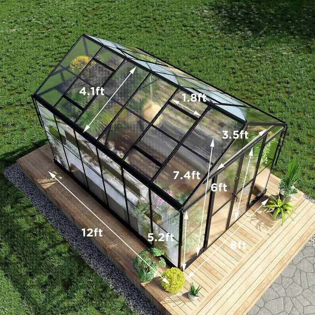 [08X12FT] Large Premium Outdoor Aluminum Polycarbonate Greenhouse With Double Swing Doors (SAK92641) - Greenhouses | Patioza