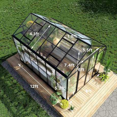 [08X12FT] Large Premium Outdoor Aluminum Polycarbonate Greenhouse With Double Swing Doors (SAK92641) - Greenhouses | Patioza