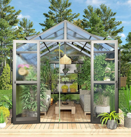[08X12FT] Large Premium Outdoor Aluminum Polycarbonate Greenhouse With Double Swing Doors (SAK92641) - Greenhouses | Patioza