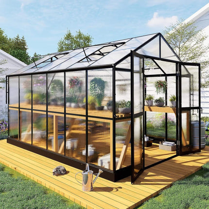 [08X12FT] Large Premium Outdoor Aluminum Polycarbonate Greenhouse With Double Swing Doors (SAK92641) - Greenhouses | Patioza