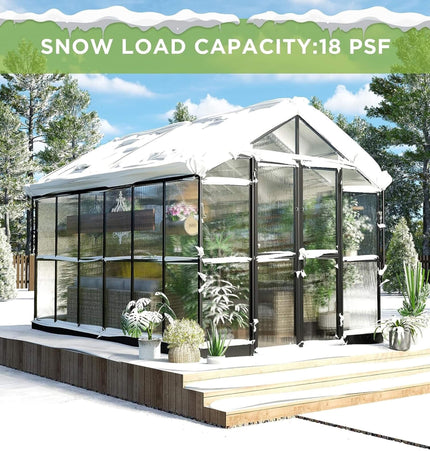 [08X12FT] Large Premium Outdoor Aluminum Polycarbonate Greenhouse With Double Swing Doors (SAK92641) - Greenhouses | Patioza