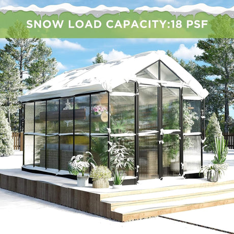 [08X12FT] Large Premium Outdoor Aluminum Polycarbonate Greenhouse With Double Swing Doors (SAK92641) - Greenhouses | Patioza