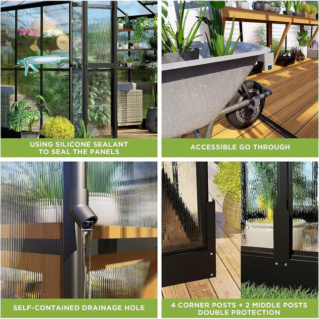 [08X12FT] Large Premium Outdoor Aluminum Polycarbonate Greenhouse With Double Swing Doors (SAK92641) - Greenhouses | Patioza