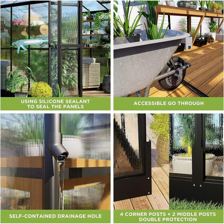 [08X12FT] Large Premium Outdoor Aluminum Polycarbonate Greenhouse With Double Swing Doors (SAK92641) - Greenhouses | Patioza