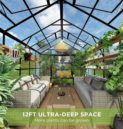 [08X12FT] Large Premium Outdoor Aluminum Polycarbonate Greenhouse With Double Swing Doors (SAK92641) - Greenhouses | Patioza
