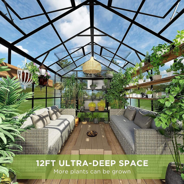 [08X12FT] Large Premium Outdoor Aluminum Polycarbonate Greenhouse With Double Swing Doors (SAK92641) - Greenhouses | Patioza