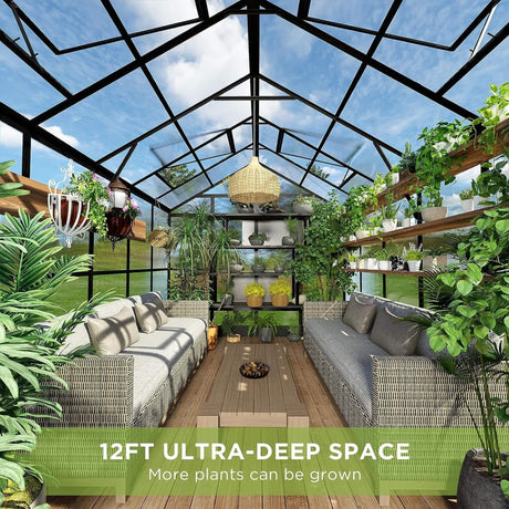 [08X12FT] Large Premium Outdoor Aluminum Polycarbonate Greenhouse With Double Swing Doors (SAK92641) - Greenhouses | Patioza