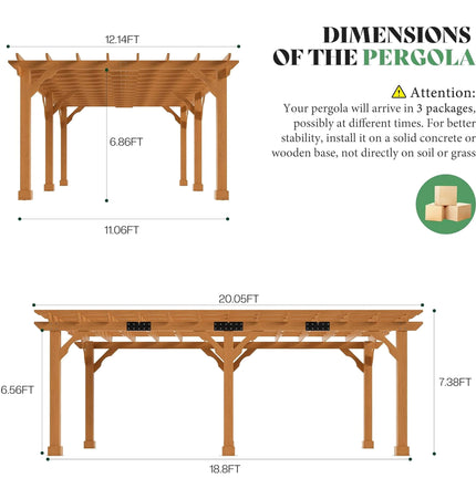 Alora Large Outdoor Cedar Wood Pergola Kit With Slatted Roof (SAK31064)