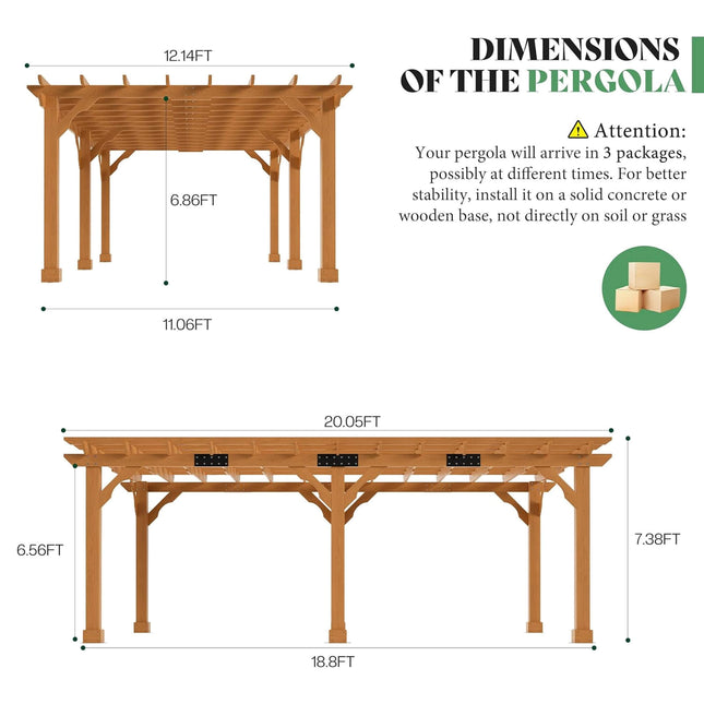 Alora Large Outdoor Cedar Wood Pergola Kit With Slatted Roof (SAK31064) - Pergolas | Patioza