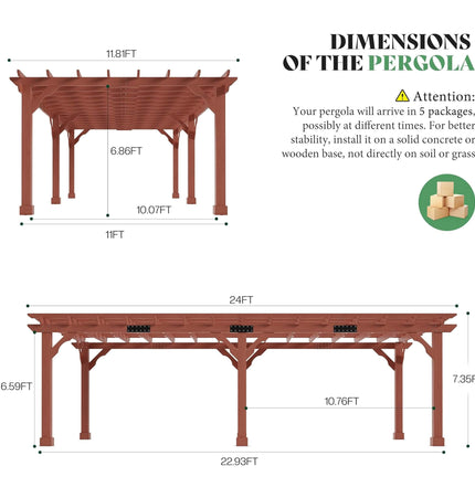 Alora Large Outdoor Cedar Wood Pergola Kit With Slatted Roof (SAK31064)