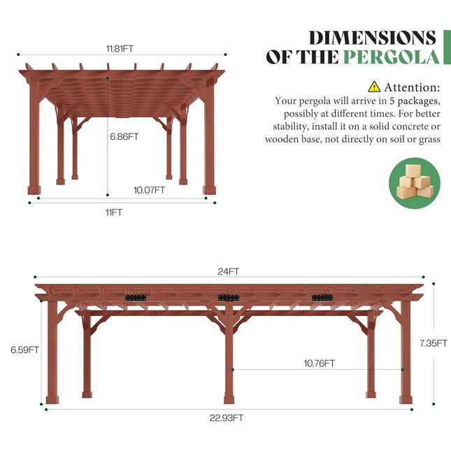 Alora Large Outdoor Cedar Wood Pergola Kit With Slatted Roof (SAK31064) - Pergolas | Patioza