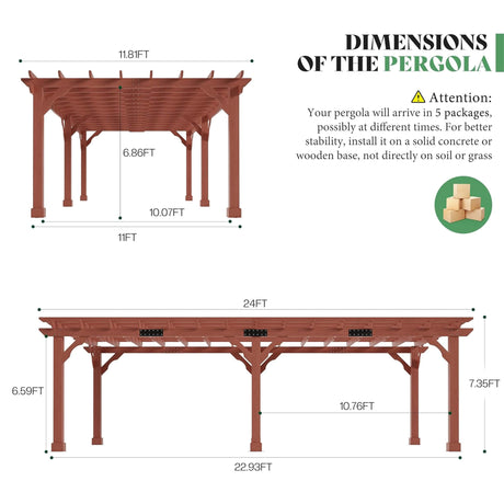 Alora Large Outdoor Cedar Wood Pergola Kit With Slatted Roof (SAK31064) - Pergolas | Patioza