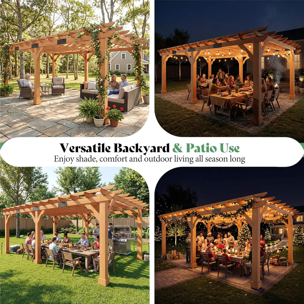 Alora Large Outdoor Cedar Wood Pergola Kit With Slatted Roof (SAK31064) - Pergolas | Patioza