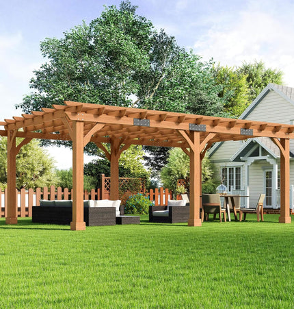Alora Large Outdoor Cedar Wood Pergola Kit With Slatted Roof (SAK31064)
