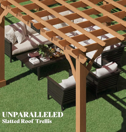 Alora Large Outdoor Cedar Wood Pergola Kit With Slatted Roof (SAK31064)