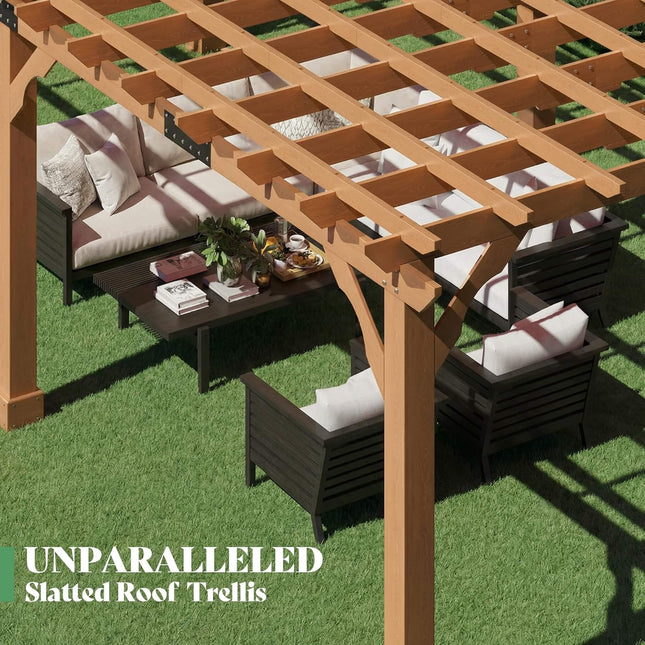 Alora Large Outdoor Cedar Wood Pergola Kit With Slatted Roof (SAK31064) - Pergolas | Patioza