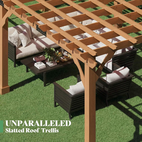 Alora Large Outdoor Cedar Wood Pergola Kit With Slatted Roof (SAK31064) - Pergolas | Patioza