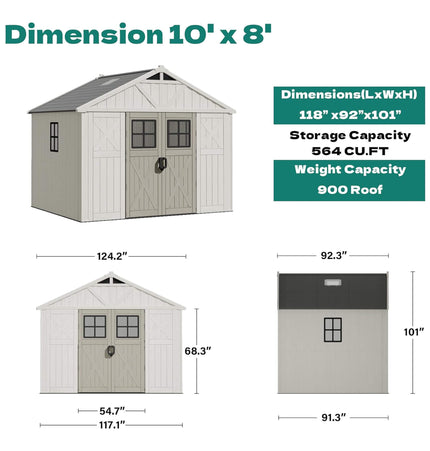 Alora Large Resin Outdoor Storage Shed With Floor, Windows, And Lockable Door (SAK98421)