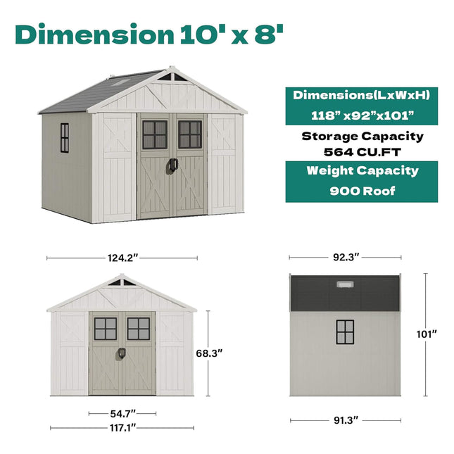 Alora Large Resin Outdoor Storage Shed With Floor, Windows, And Lockable Door (SAK98421) - Storage Sheds | Patioza