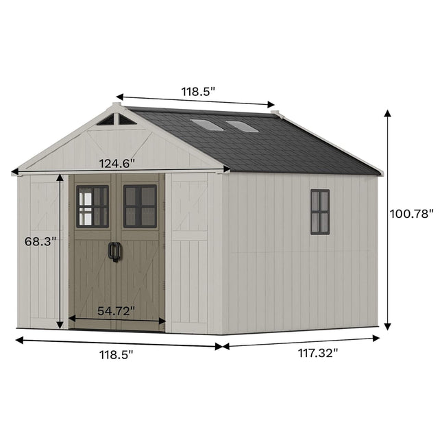 Alora Large Resin Outdoor Storage Shed With Floor, Windows, And Lockable Door (SAK98421) - Storage Sheds | Patioza