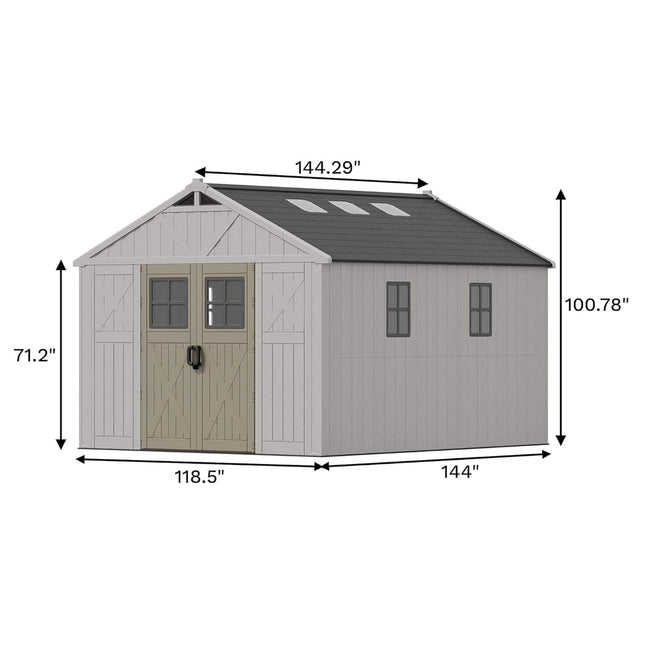 Alora Large Resin Outdoor Storage Shed With Floor, Windows, And Lockable Door (SAK98421) - Storage Sheds | Patioza
