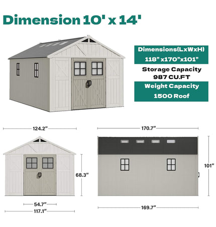 Alora Large Resin Outdoor Storage Shed With Floor, Windows, And Lockable Door (SAK98421)