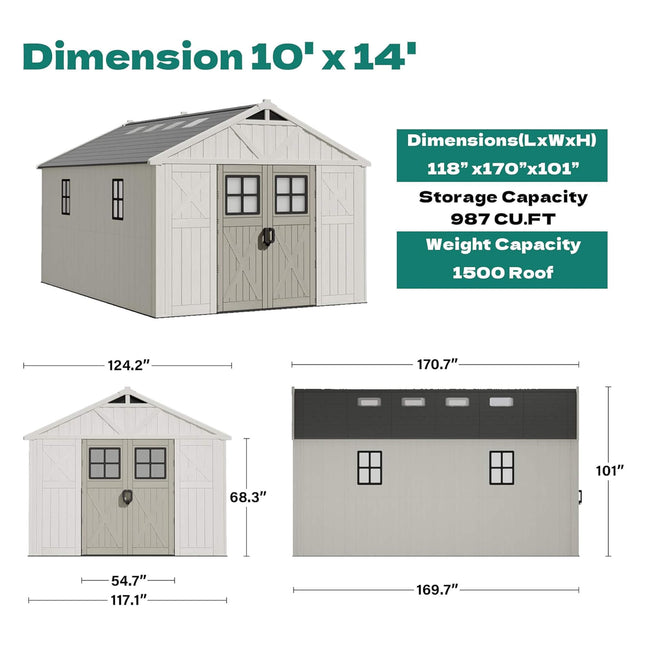 Alora Large Resin Outdoor Storage Shed With Floor, Windows, And Lockable Door (SAK98421) - Storage Sheds | Patioza