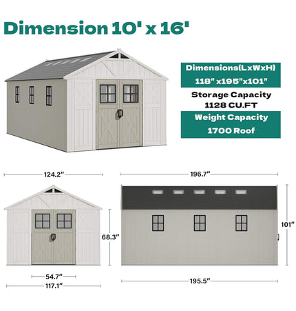 Alora Large Resin Outdoor Storage Shed With Floor, Windows, And Lockable Door (SAK98421)