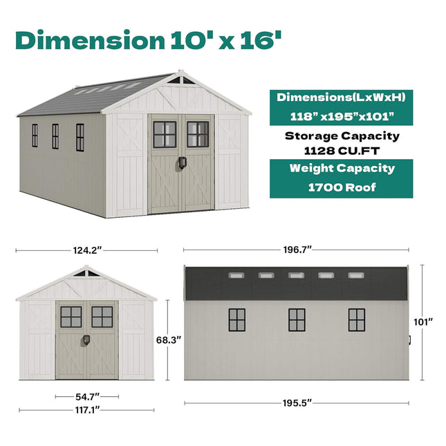 Alora Large Resin Outdoor Storage Shed With Floor, Windows, And Lockable Door (SAK98421) - Storage Sheds | Patioza