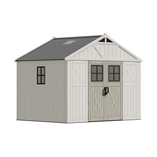 Alora Large Resin Outdoor Storage Shed With Floor, Windows, And Lockable Door (SAK98421) - Storage Sheds | Patioza