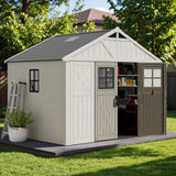 Alora Large Resin Outdoor Storage Shed With Floor, Windows, And Lockable Door (SAK98421) - Storage Sheds | Patioza