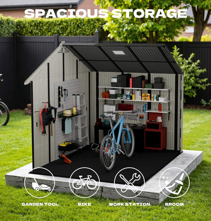 Alora Large Resin Outdoor Storage Shed With Floor, Windows, And Lockable Door (SAK98421)