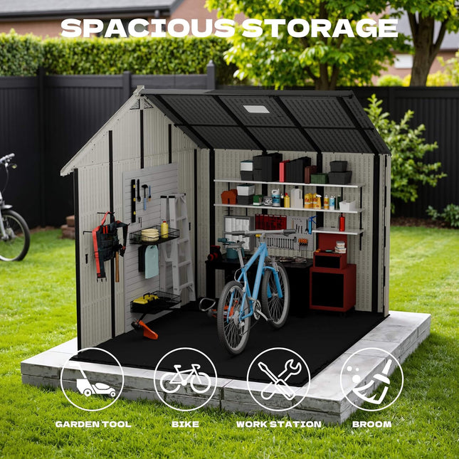 Alora Large Resin Outdoor Storage Shed With Floor, Windows, And Lockable Door (SAK98421) - Storage Sheds | Patioza