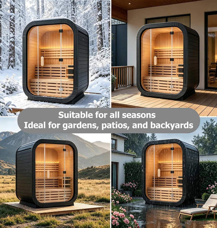 Thermora Lund Luxury 2-Person Outdoor Spruce Wood Cube Sauna Kit With 4.5KW Electric Stove (SAK74290) - Saunas | Patioza