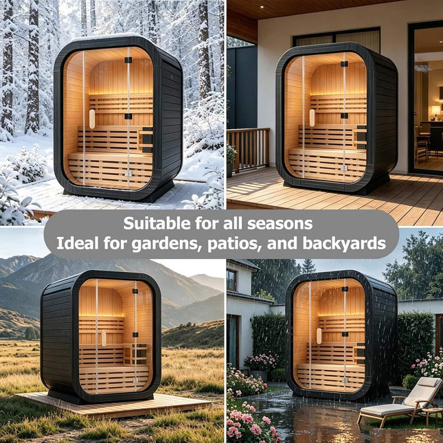Thermora Lund Luxury 2-Person Outdoor Spruce Wood Cube Sauna Kit With 4.5KW Electric Stove (SAK74290) - Saunas | Patioza