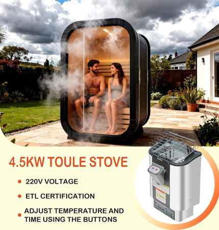 Thermora Lund Luxury 2-Person Outdoor Spruce Wood Cube Sauna Kit With 4.5KW Electric Stove (SAK74290) - Saunas | Patioza