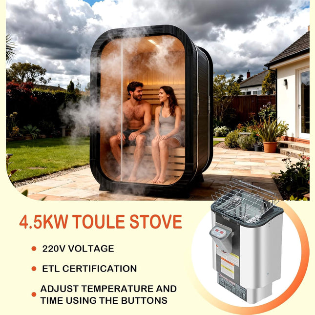 Thermora Lund Luxury 2-Person Outdoor Spruce Wood Cube Sauna Kit With 4.5KW Electric Stove (SAK74290) - Saunas | Patioza