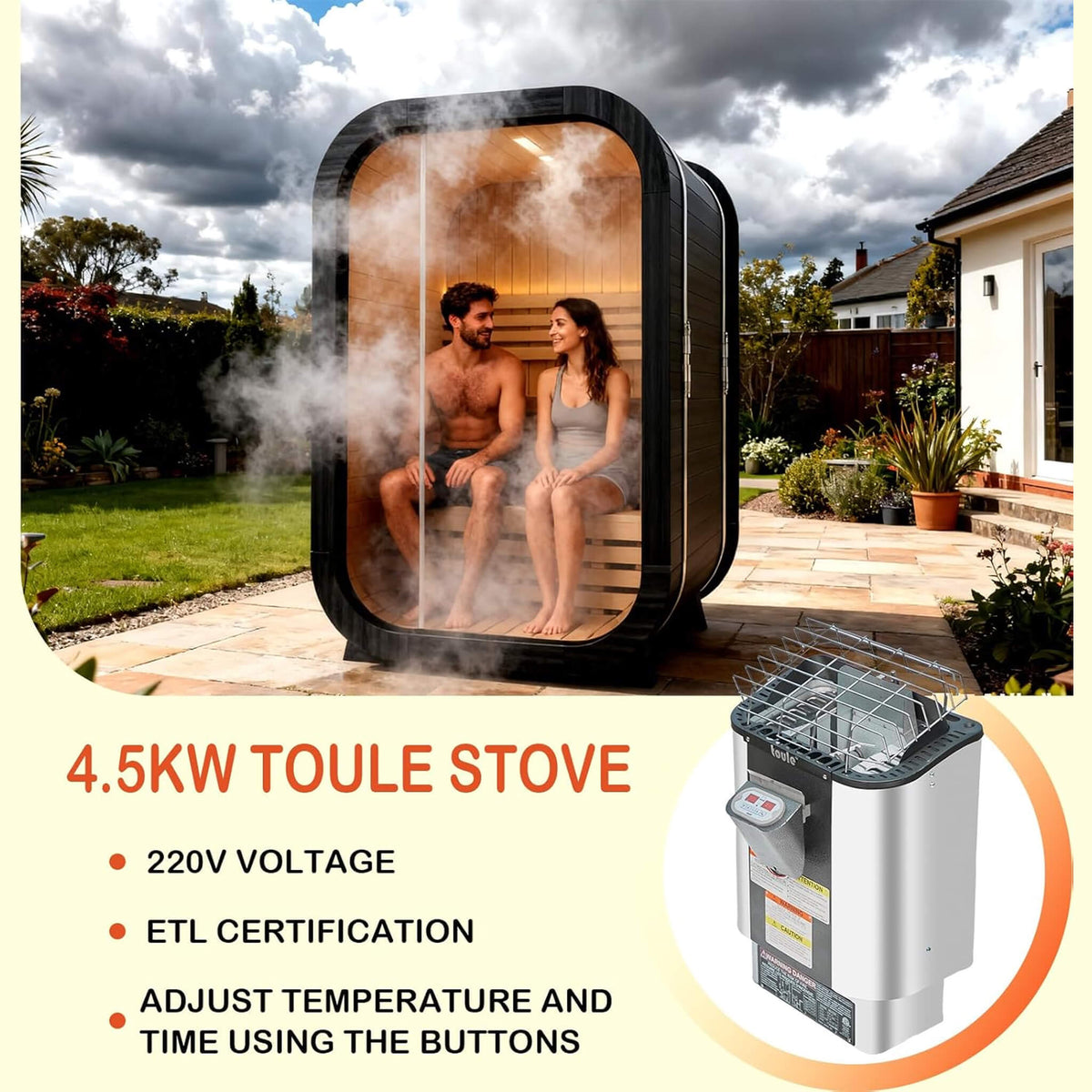 Thermora Lund Luxury 2-Person Outdoor Spruce Wood Cube Sauna Kit With 4.5KW Electric Stove (SAK74290) - Saunas | Patioza