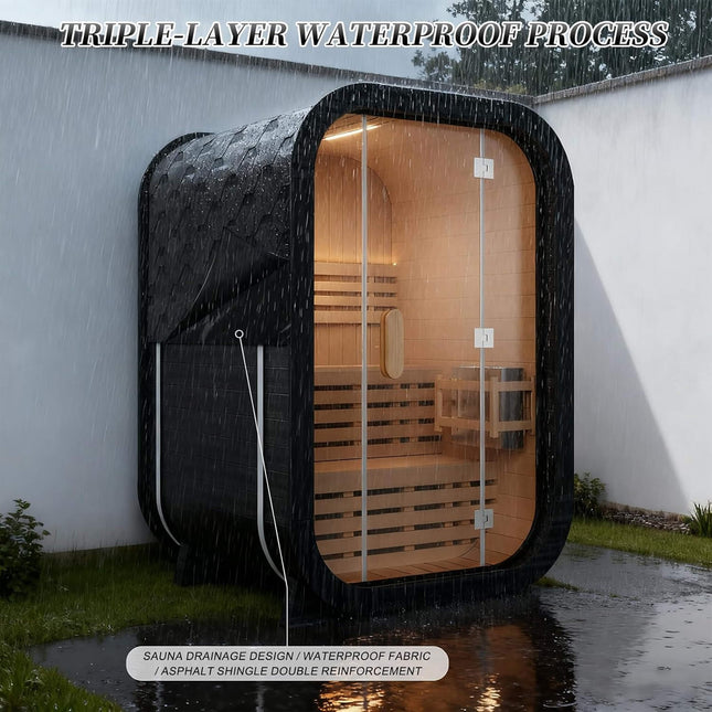 Thermora Lund Luxury 2-Person Outdoor Spruce Wood Cube Sauna Kit With 4.5KW Electric Stove (SAK74290) - Saunas | Patioza